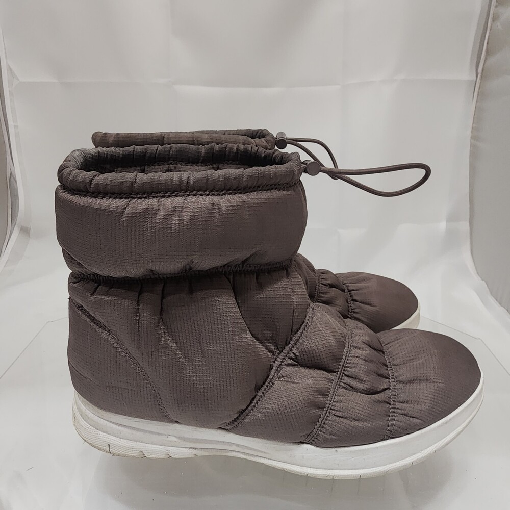 FITFLOP Women 10 Rita Beige Metallic Nylon Puffer Drawstring Ankle Snow Boots